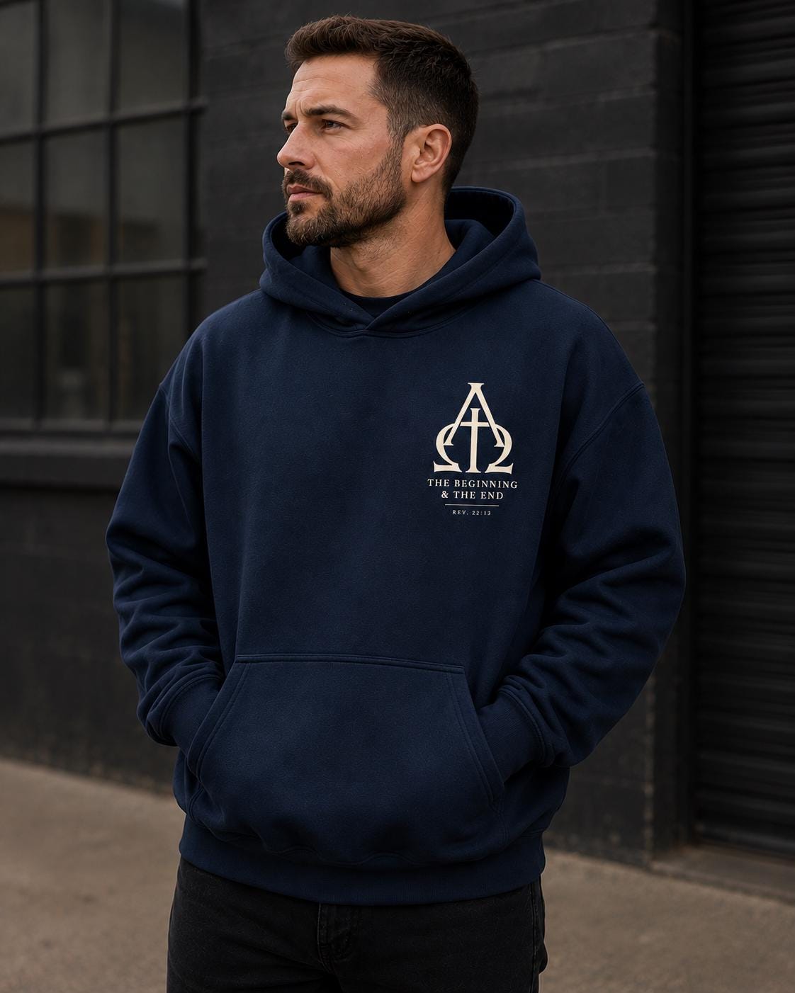 Alpha Omega Cross Hoodie, Revelation 22:13 Christian Streetwear Sweatshirt