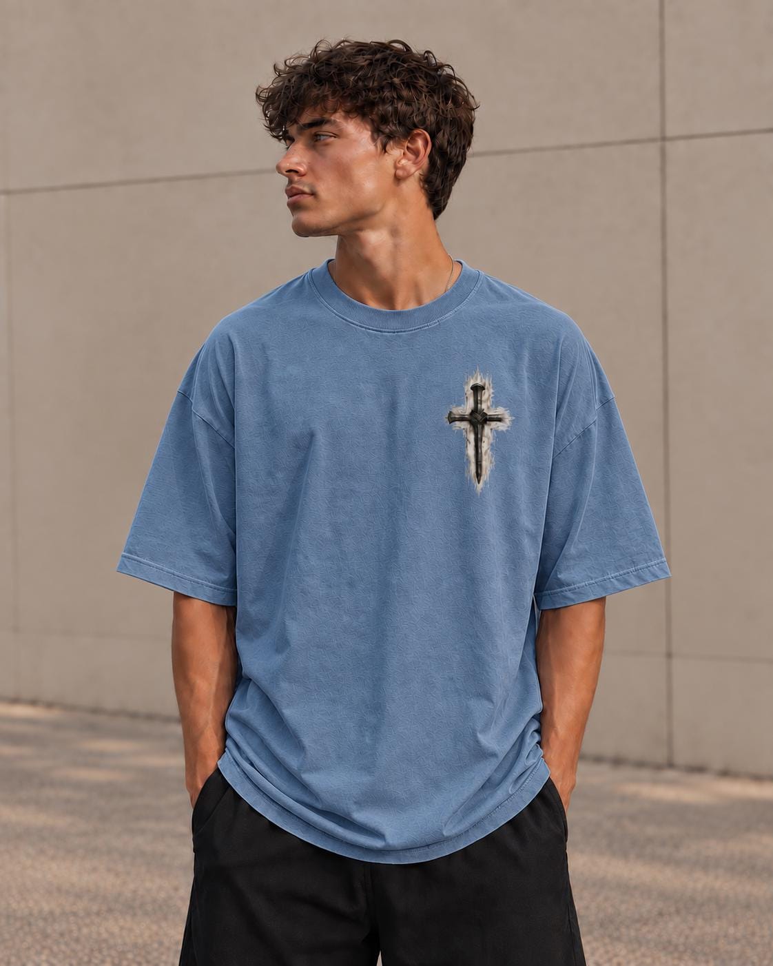 Three-Nail Cross T-Shirt, Distressed Christian Tee for Men, Simple Minimalistic Tee for Everyday