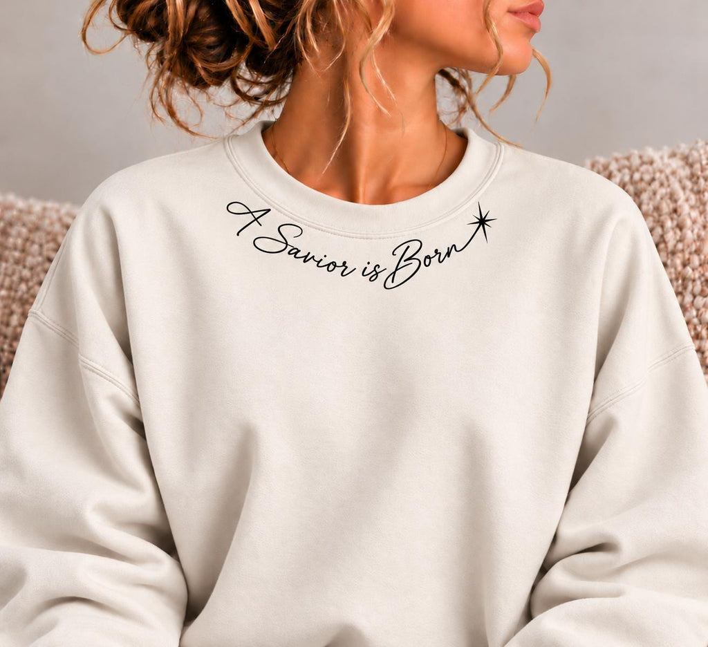 A Savior is Born Crewneck Sweatshirt, Christian Minimalist Christmas Sweatshirt for Her with Petite Star of Bethlehem, Luke 2:11