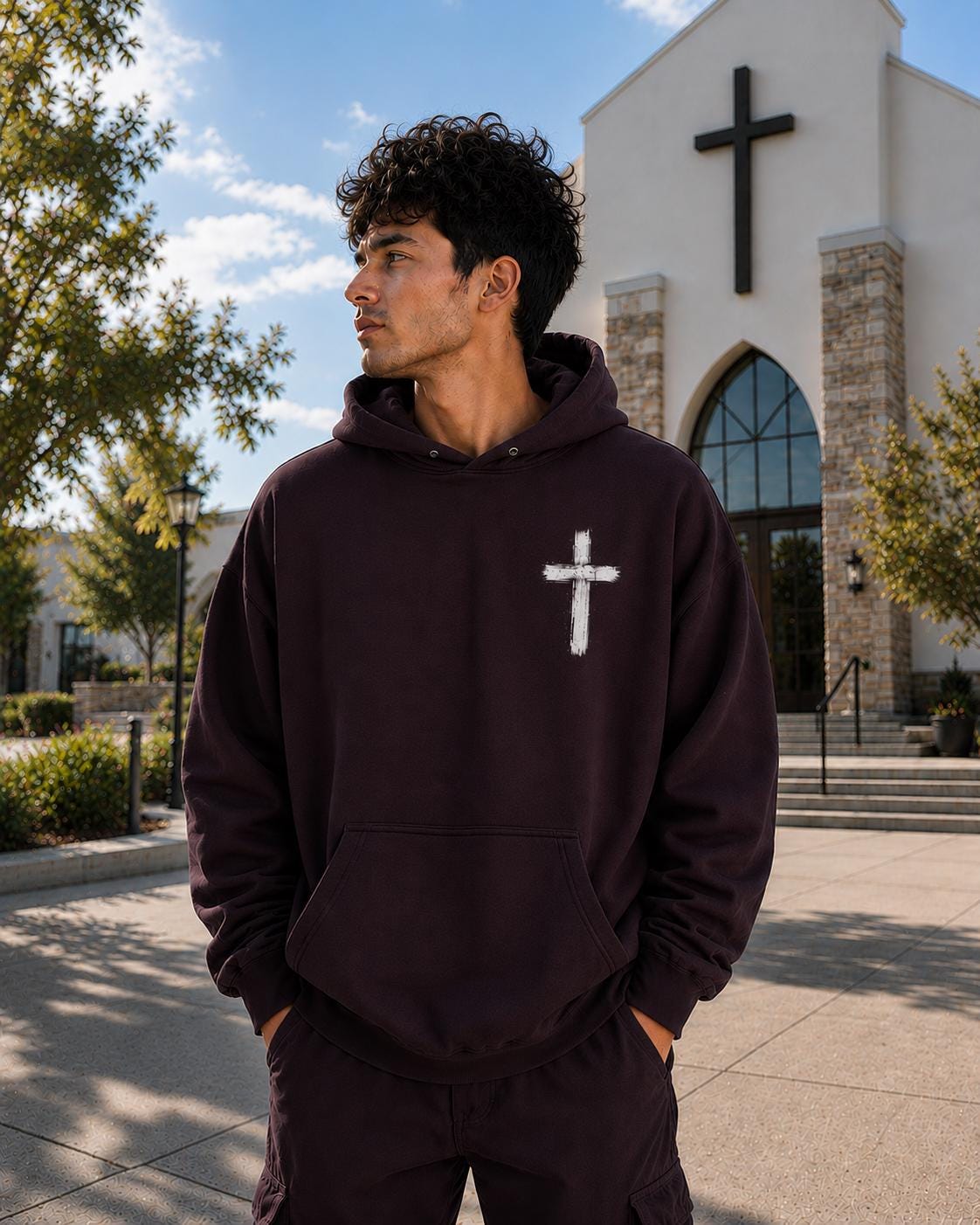 Son of God Christian Hoodie, Distressed Cross Streetwear Sweatshirt, Full Back Design