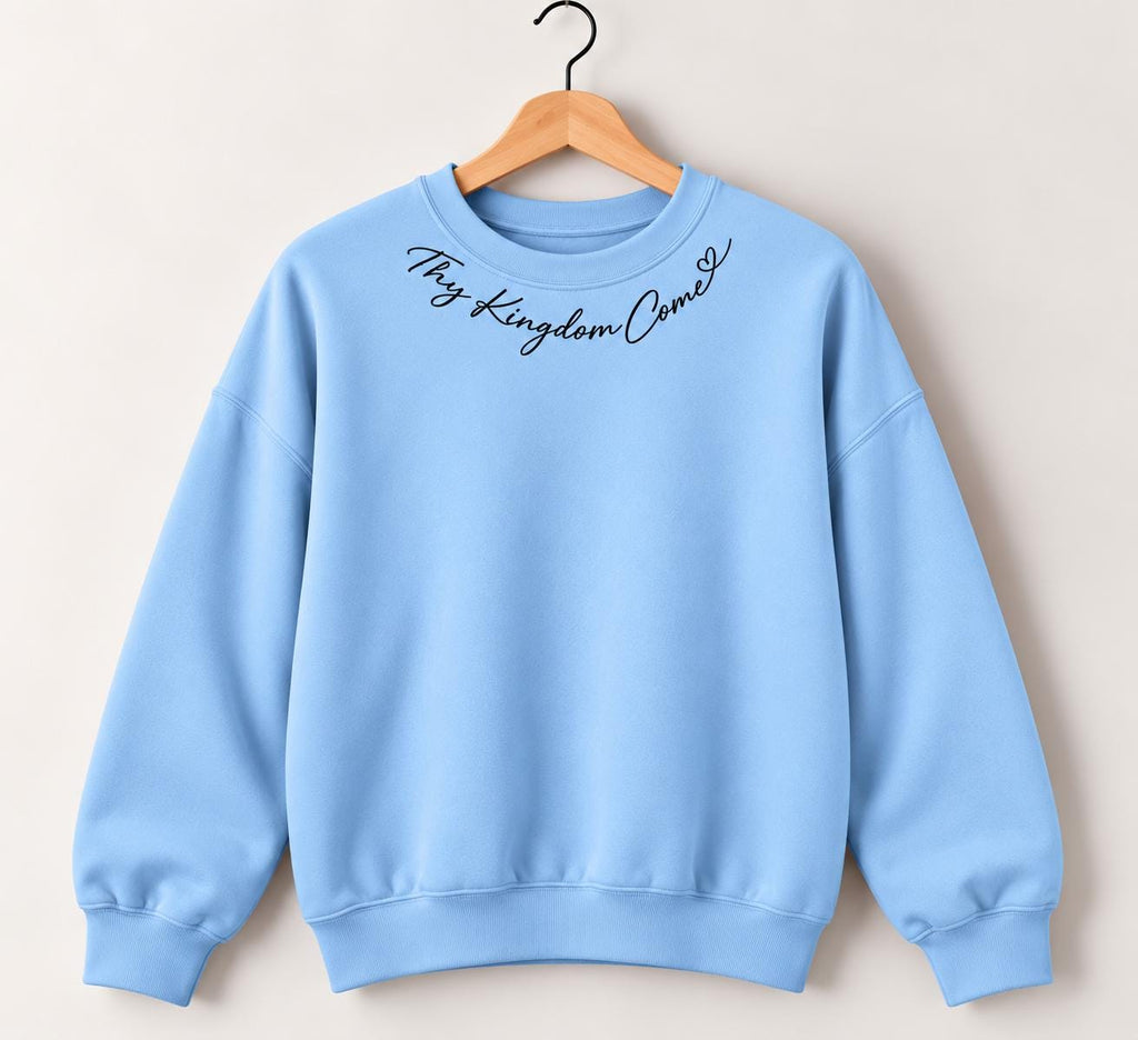 Thy Kingdom Come Crewneck Sweatshirt, Christian Minimalist Sweatshirt for Her with Petite Collar Heart Design, Matthew 6:10