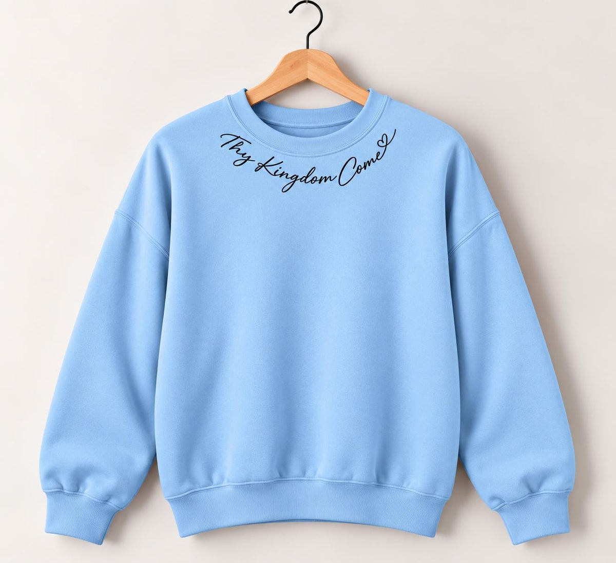 Thy Kingdom Come Crewneck Sweatshirt, Christian Minimalist Sweatshirt for Her with Petite Collar Heart Design, Matthew 6:10