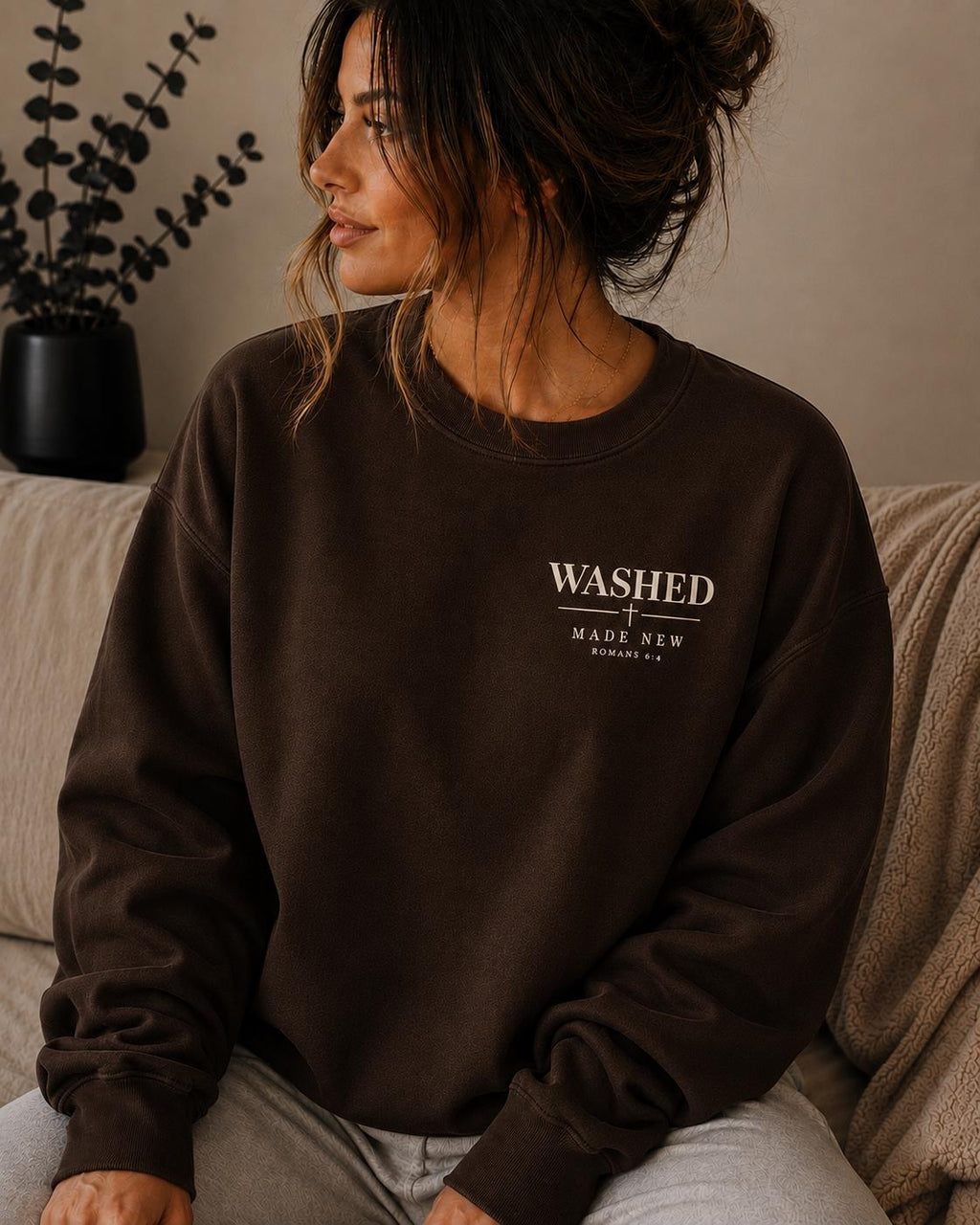 Washed Made New Christian Sweatshirt, Romans 6:4 Crewneck, Minimal Faith Apparel
