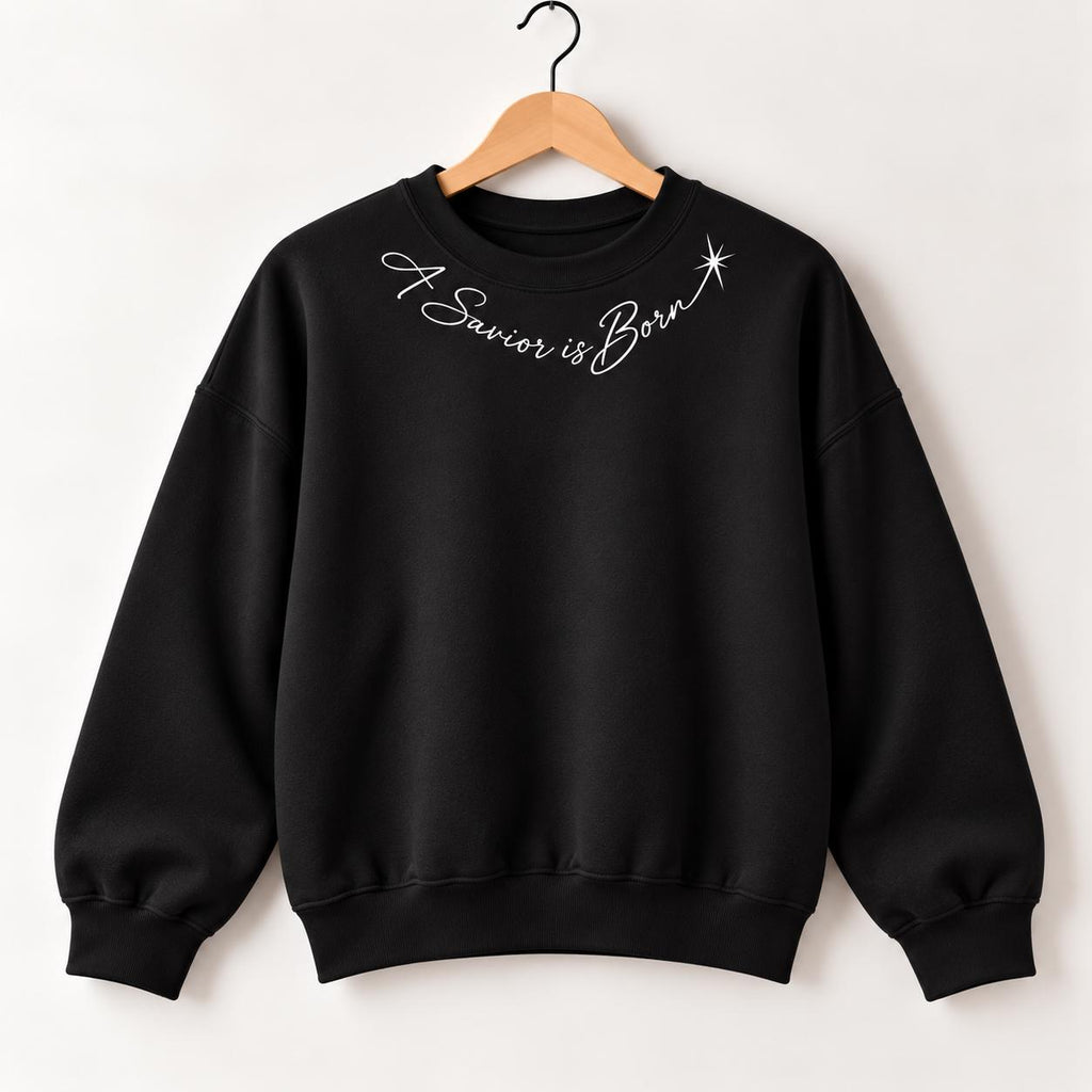 A Savior is Born Crewneck Sweatshirt, Christian Minimalist Christmas Sweatshirt for Her with Petite Star of Bethlehem, Luke 2:11