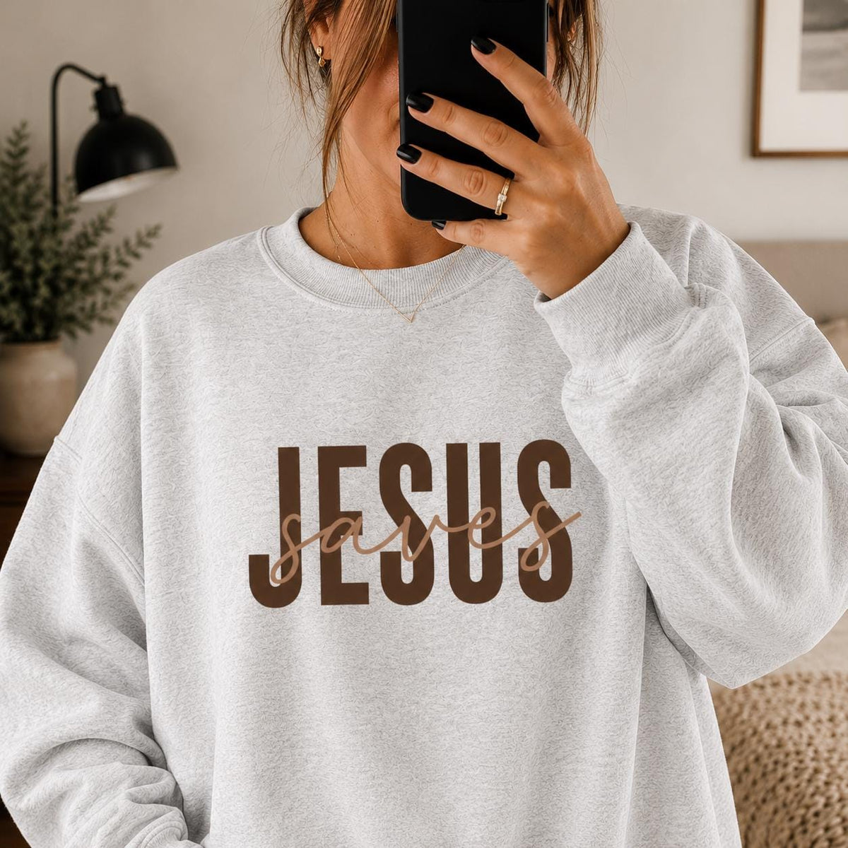 Jesus Saves Crewneck Sweatshirt, Christian Fall Shirt, Minimalist Faith Statement