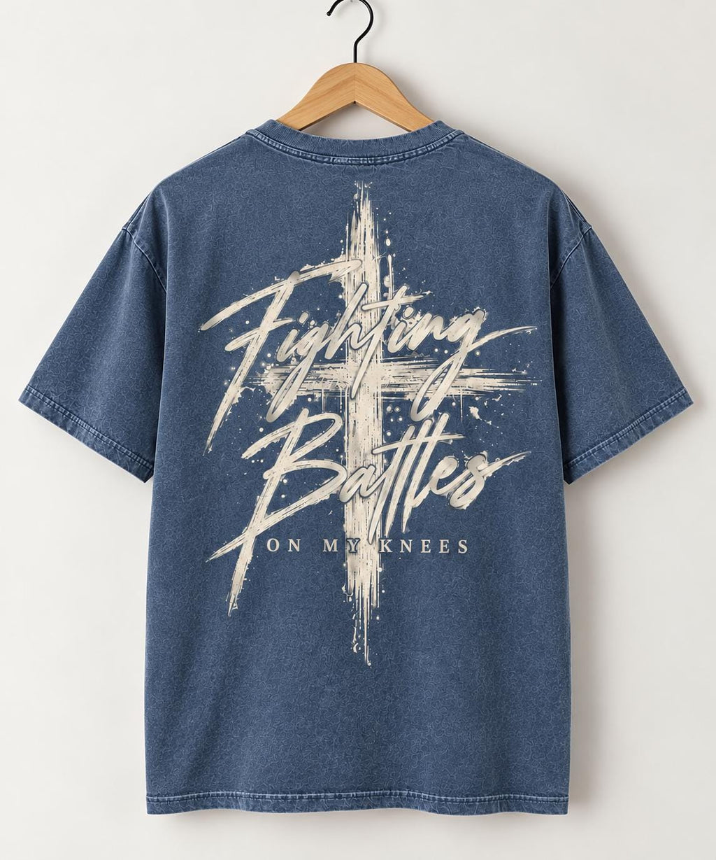 Fighting Battles on My Knees Premium Quality Shirt, Prayer Warrior Christian Shirt, Prayer Tee, Jesus Faith Outfit, Large Cross Shirt