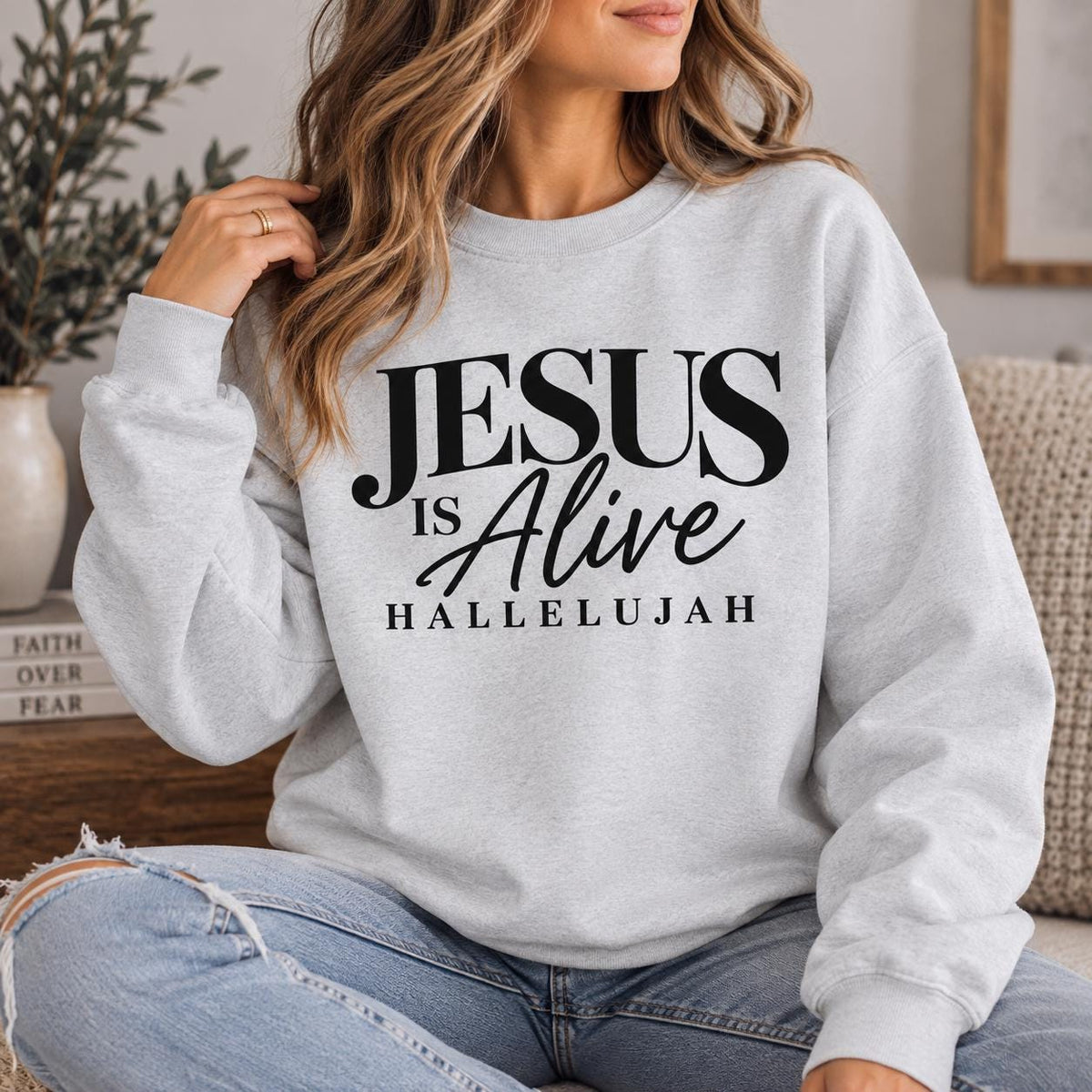 Jesus is Alive, Hallelujah Crewneck Sweatshirt, Perfect Christian Sweatshirt for Fall, Jesus Crewneck, Minimal Christian Sweatshirt for her