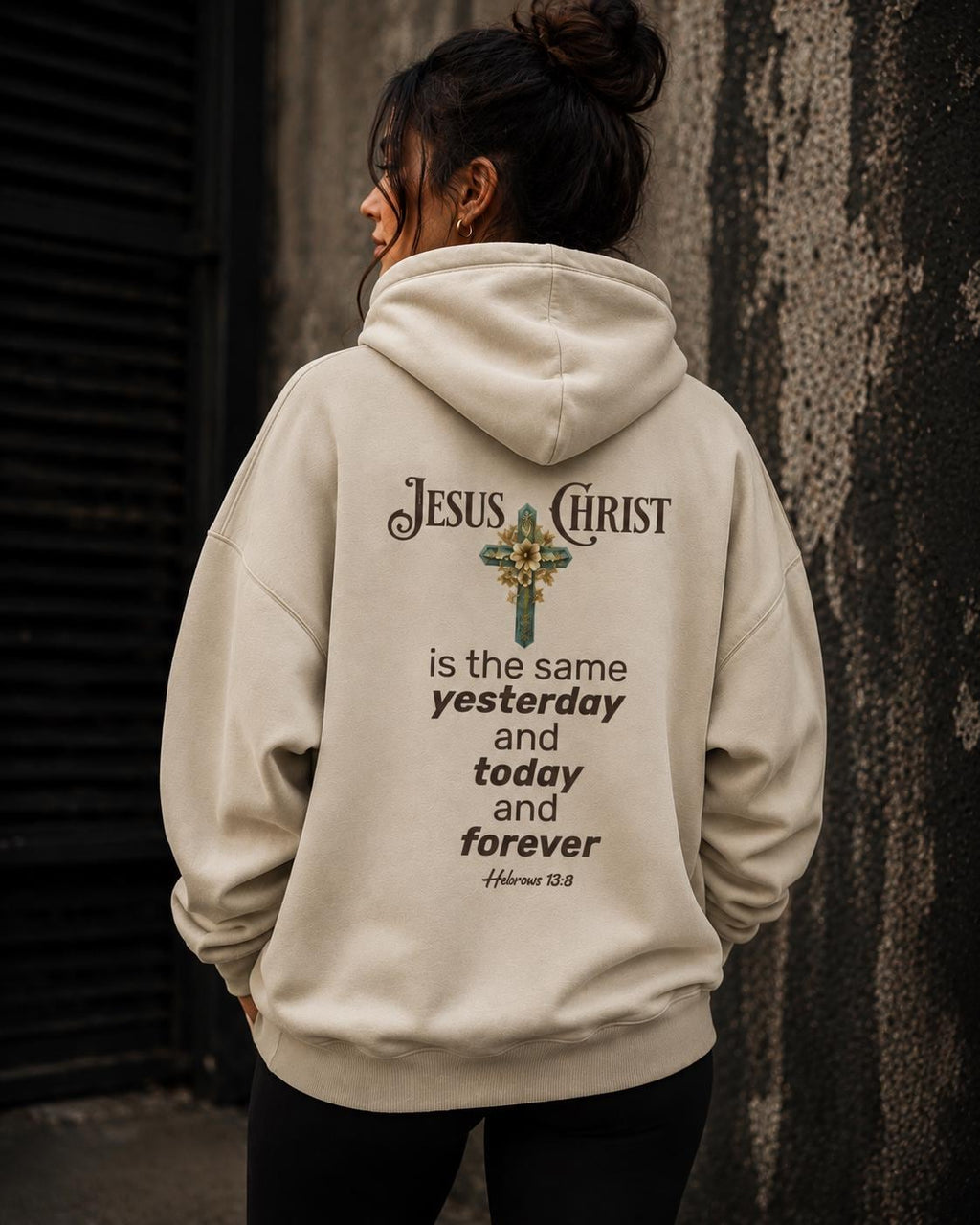 Bible Verse Christian Hoodie, Jesus Christ Hebrews 13:8 Cross Sweatshirt