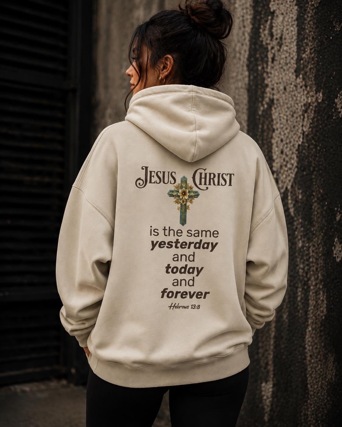Bible Verse Christian Hoodie, Jesus Christ Hebrews 13:8 Cross Sweatshirt