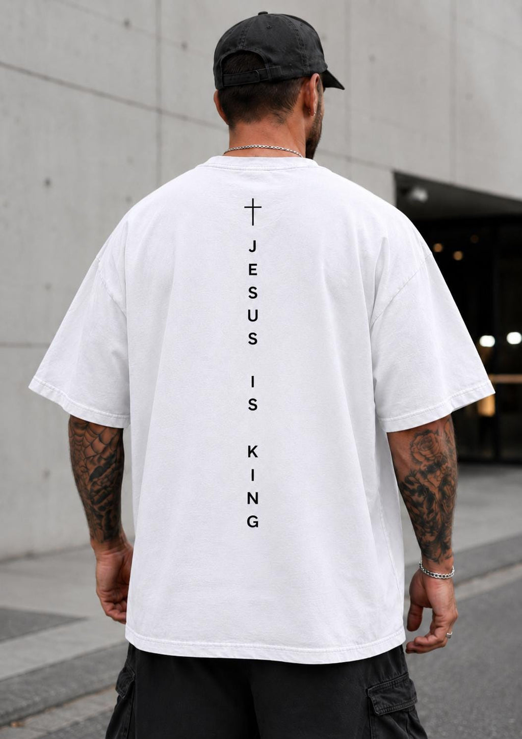 Jesus Is King Unisex Shirt, Gender Neutral Christian Shirt, Premium Quality Cross Tee,  Simple Christian Shirt, Vertical Cross Back Design