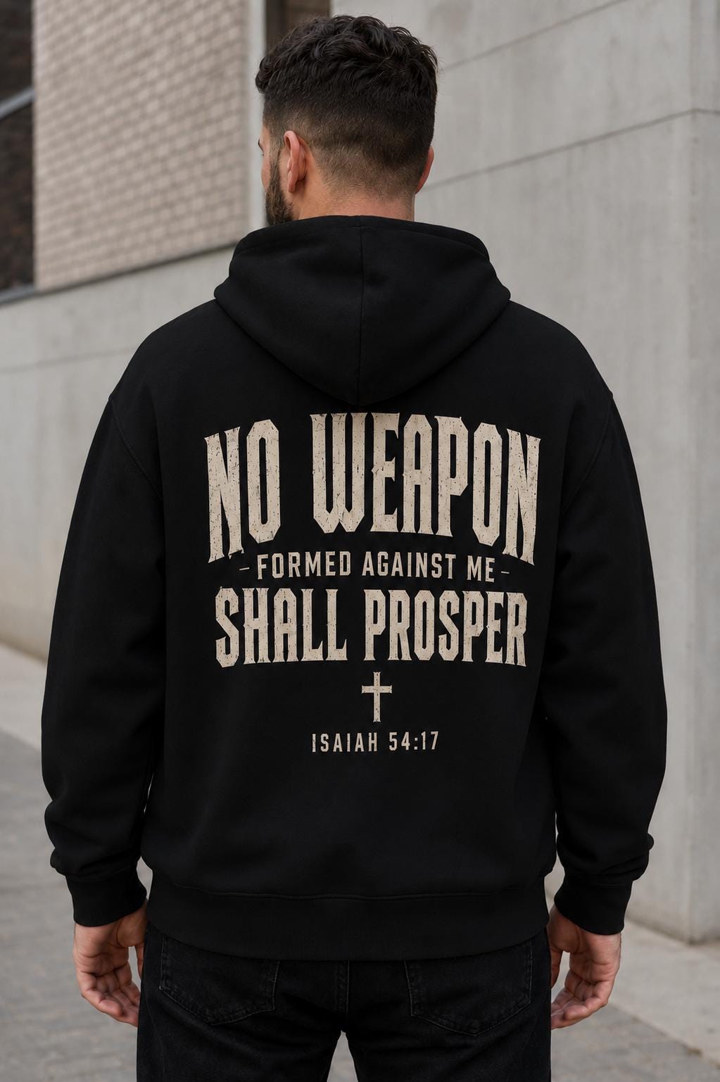 No Weapon Formed Against Me Hoodie, Isaiah 54:17 Christian Hoodie, Faith Based Streetwear, Men’s Bible Verse Sweatshirt, Christian Gift