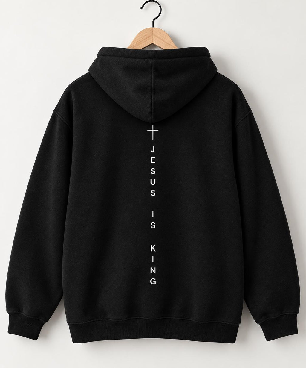 Unisex Jesus Is King Hoodie, Premium Quality Sweatshirt, Vertical Cross Design Back Design, Faith Hoodie, Jesus Tee, Christian Outfit