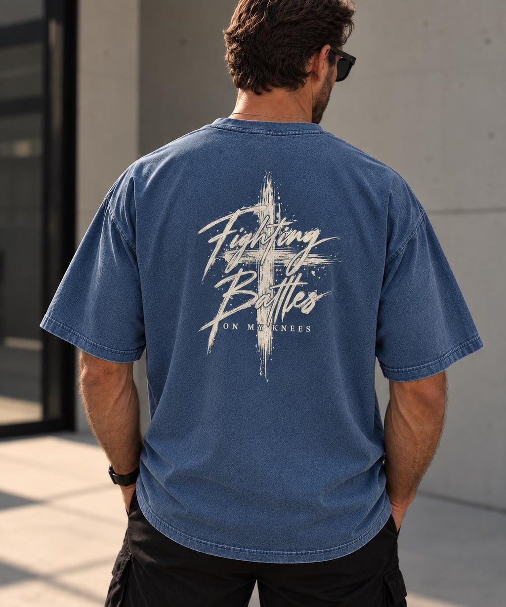 Fighting Battles on My Knees Premium Quality Shirt, Prayer Warrior Christian Shirt, Prayer Tee, Jesus Faith Outfit, Large Cross Shirt