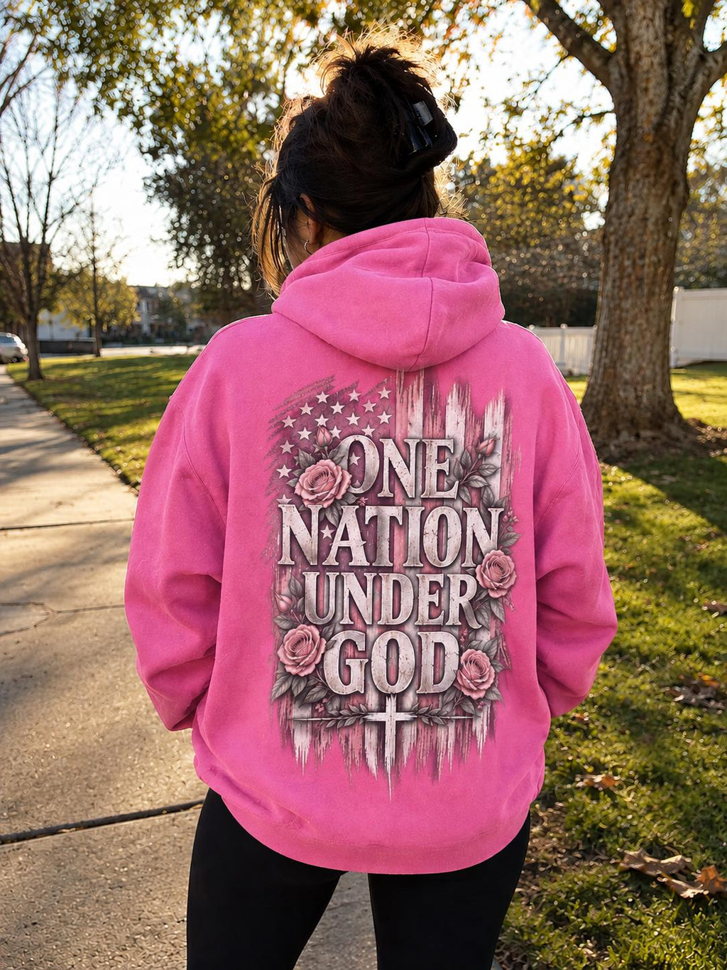 One Nation Under God Hoodie, Patriotic Christian Sweatshirt, Floral American Flag Design