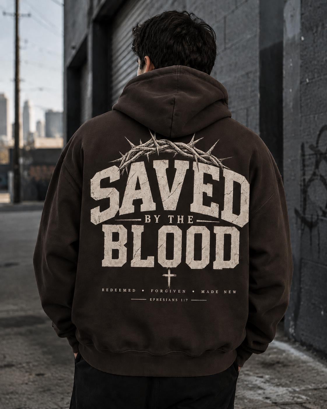 Saved by the Blood Christian Hoodie, Ephesians 1:7 Sweatshirt, Christian Streetwear Hoodie, Jesus Hoodie, Faith Based Graphic Hoodie
