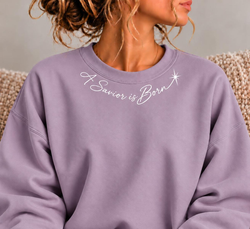 A Savior is Born Crewneck Sweatshirt, Christian Minimalist Christmas Sweatshirt for Her with Petite Star of Bethlehem, Luke 2:11