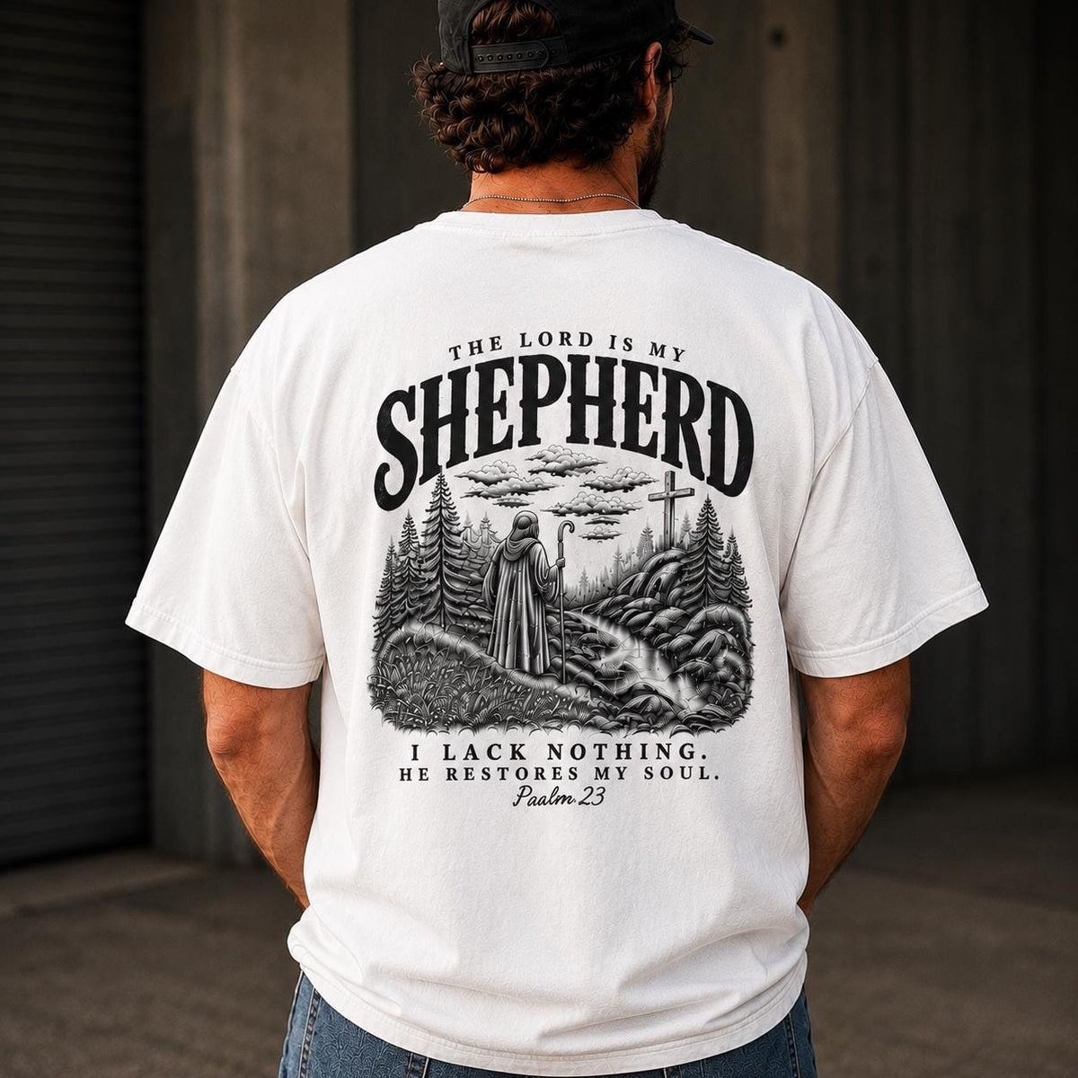 Psalm 23 Shepherd Landscape Graphic Tee, Vintage Christian Apparel