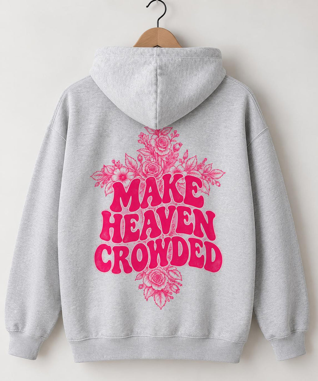 Make Heaven Crowded Floral Cross Hoodie, Pink Christian Sweatshirt, Oversized Fit