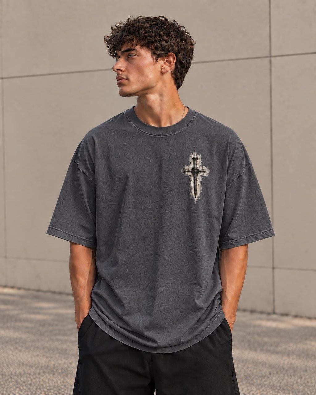 Three-Nail Cross T-Shirt, Distressed Christian Tee for Men, Simple Minimalistic Tee for Everyday