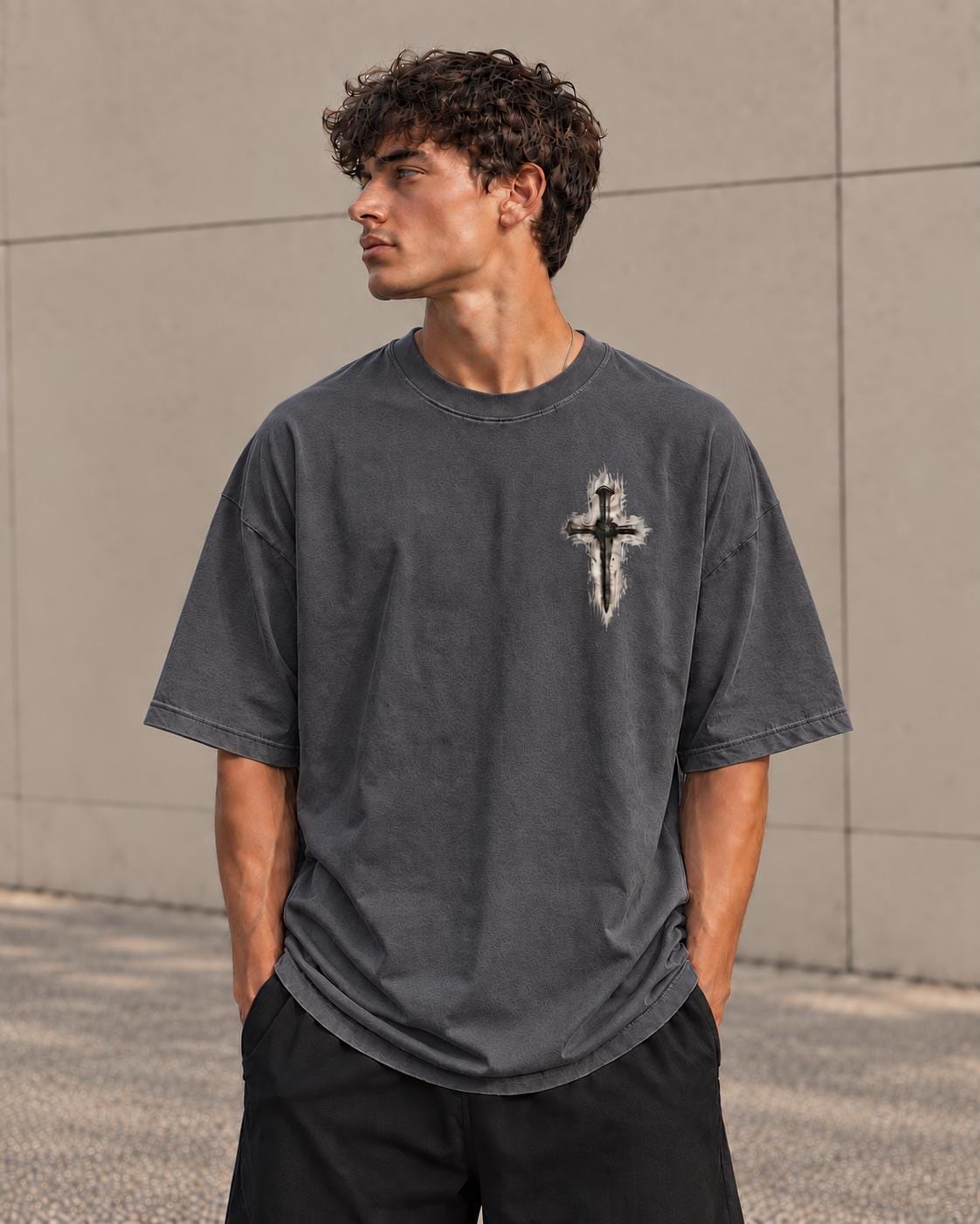 Three-Nail Cross T-Shirt, Distressed Christian Tee for Men, Simple Minimalistic Tee for Everyday