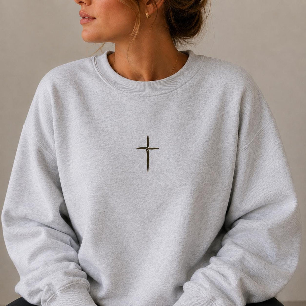 Simple Cross Christian Sweatshirt, Faith Crewneck, Minimalist Church Outfit, Petite Cross Design