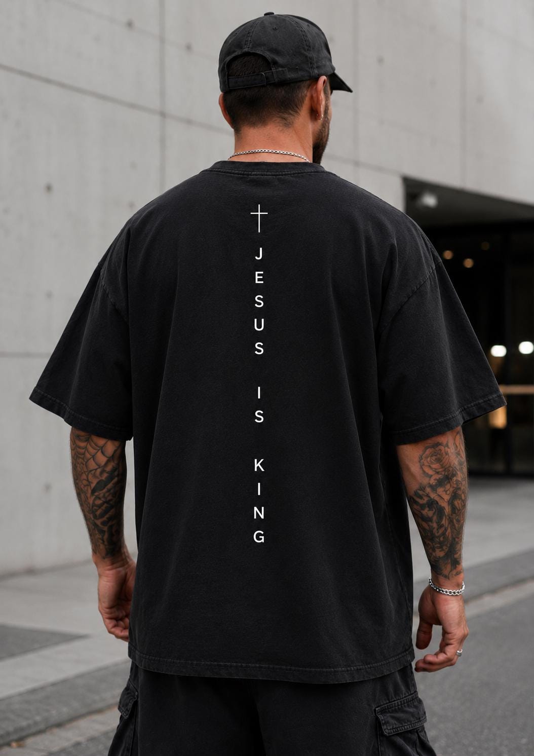 Jesus Is King Unisex Shirt, Gender Neutral Christian Shirt, Premium Quality Cross Tee,  Simple Christian Shirt, Vertical Cross Back Design