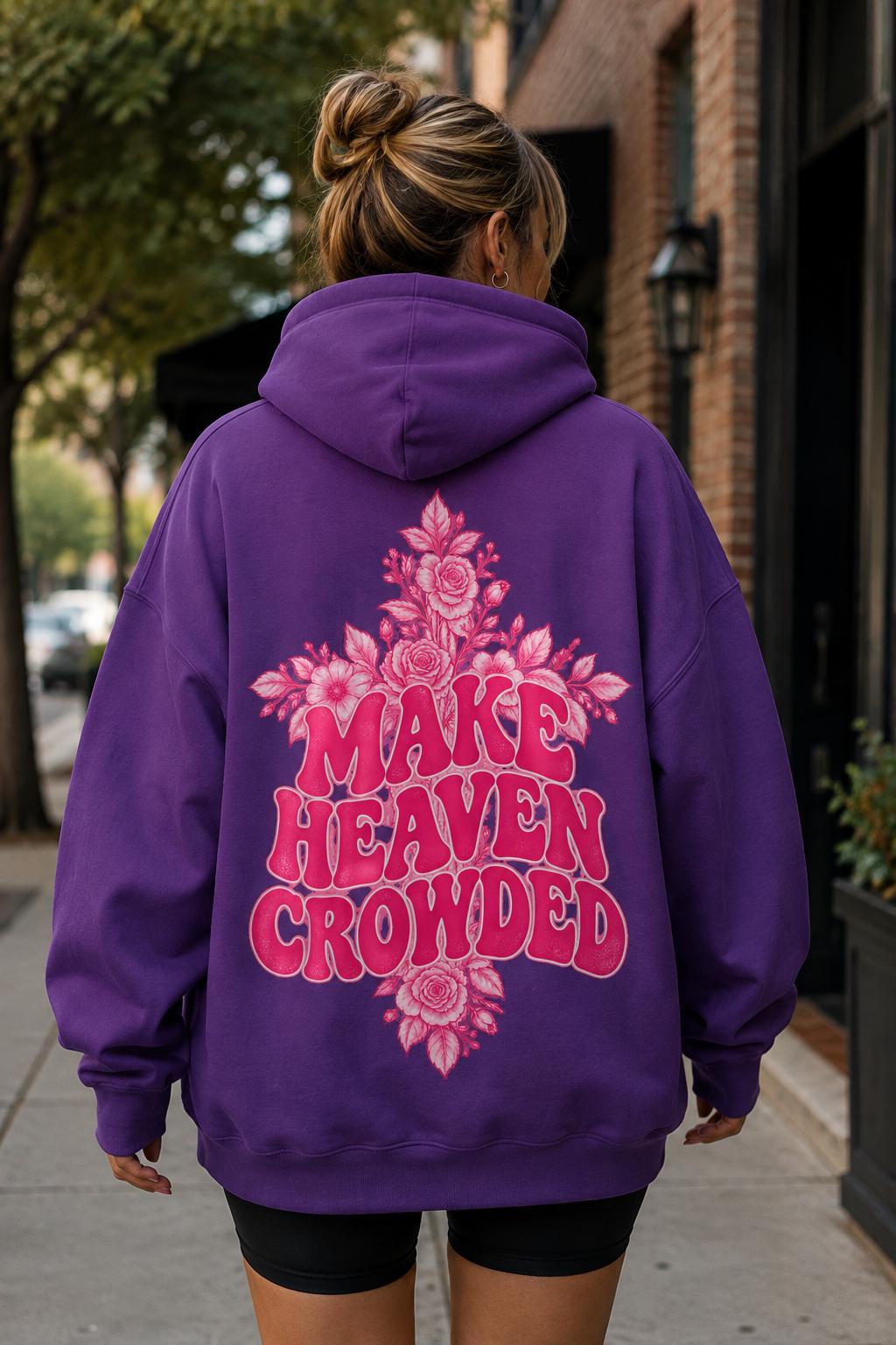 Make Heaven Crowded Floral Cross Hoodie, Pink Christian Sweatshirt, Oversized Fit