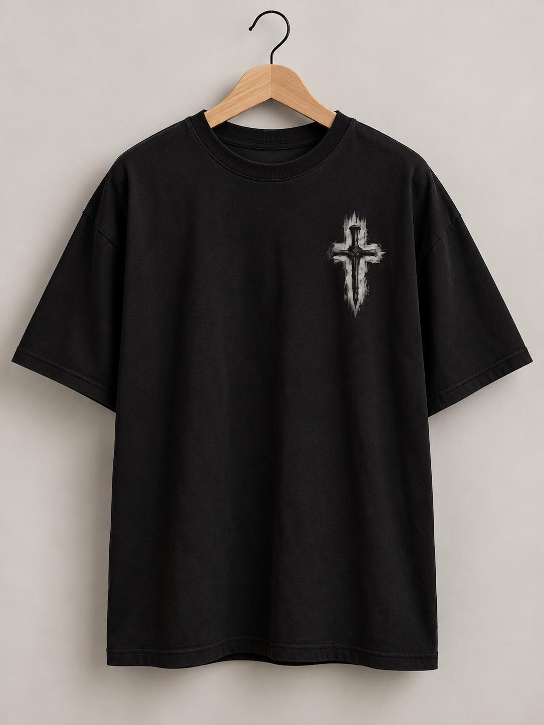 Three-Nail Cross T-Shirt, Distressed Christian Tee for Men, Simple Minimalistic Tee for Everyday