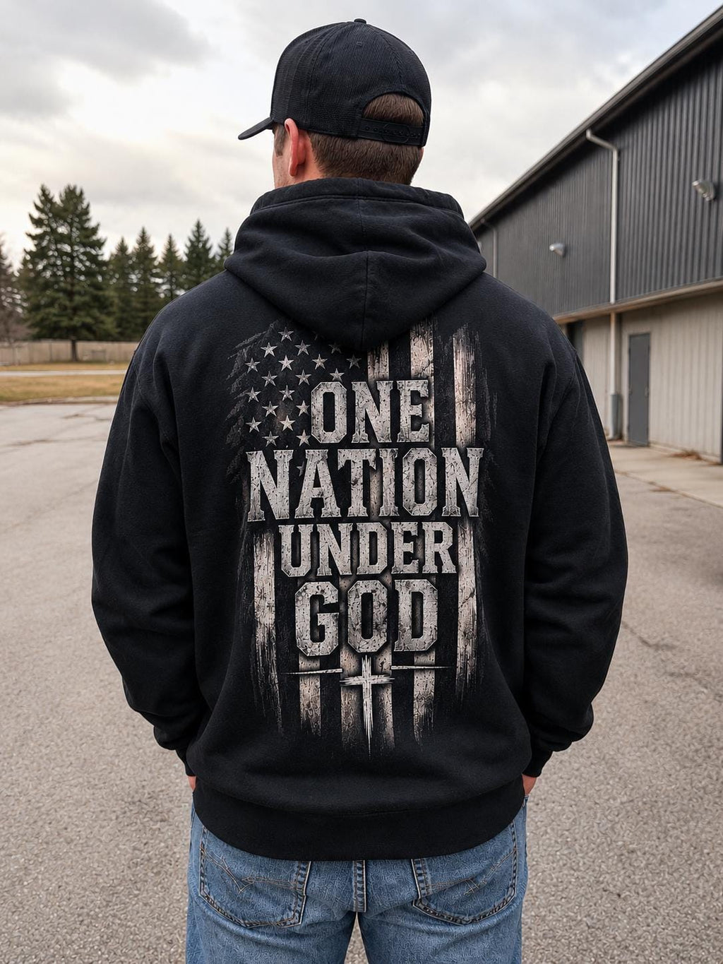 One Nation Under God Hoodie, Distressed American Flag Christian Sweatshirt