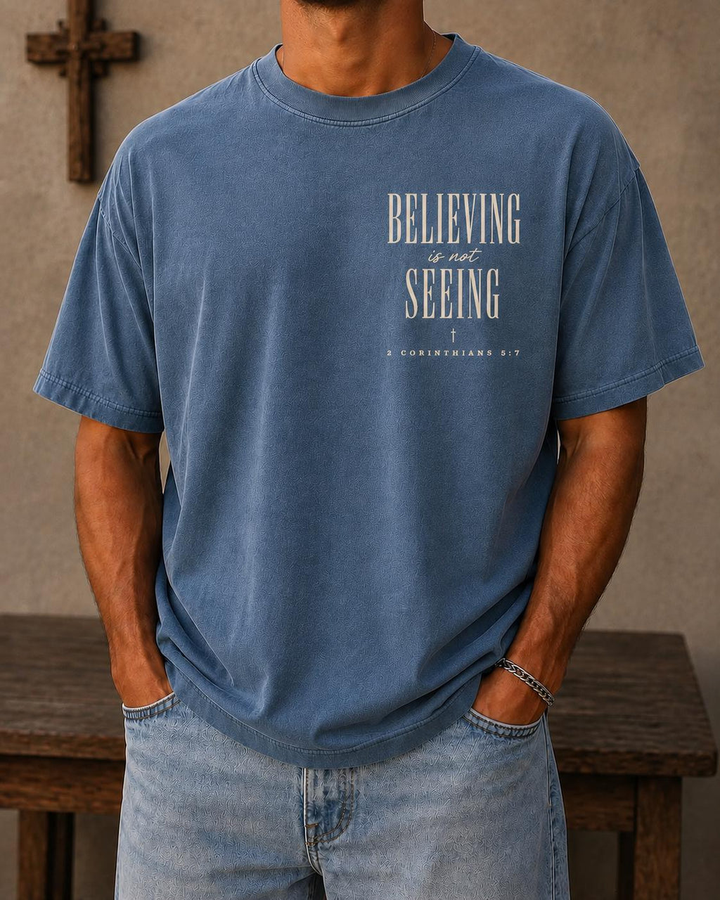 Faith T-Shirt, 2 Corinthians 5:7, Minimalist Christian Tee, Live by Faith