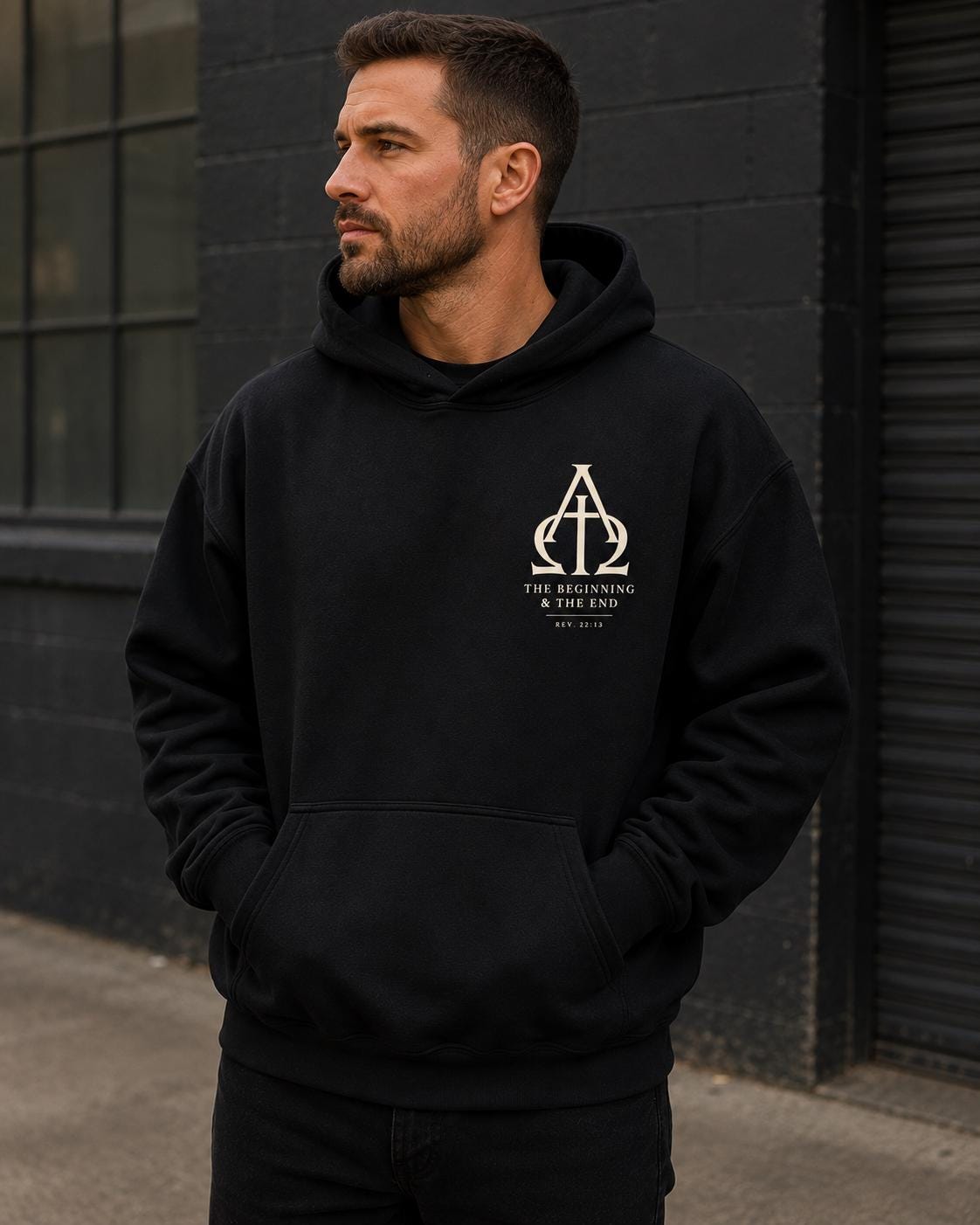 Alpha Omega Cross Hoodie, Revelation 22:13 Christian Streetwear Sweatshirt
