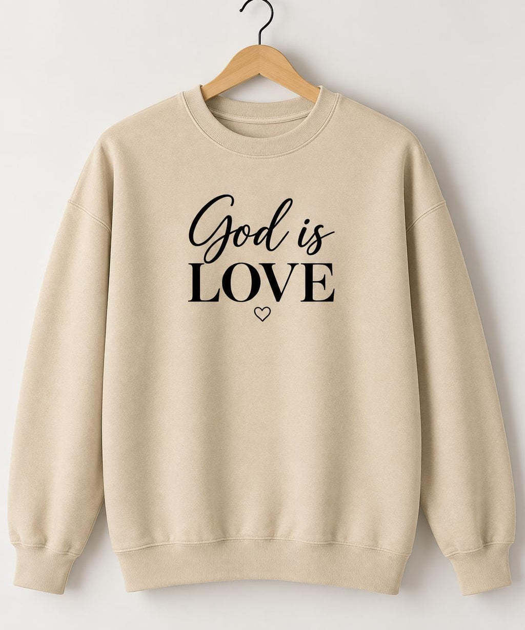 God Is Love, Christian Crewneck Sweatshirt, Simple Christian Sweatshirt for Her, Petite Heart Design