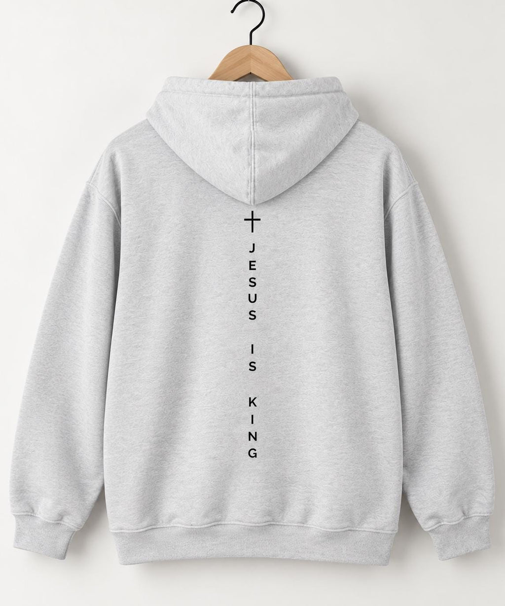 Unisex Jesus Is King Hoodie, Premium Quality Sweatshirt, Vertical Cross Design Back Design, Faith Hoodie, Jesus Tee, Christian Outfit