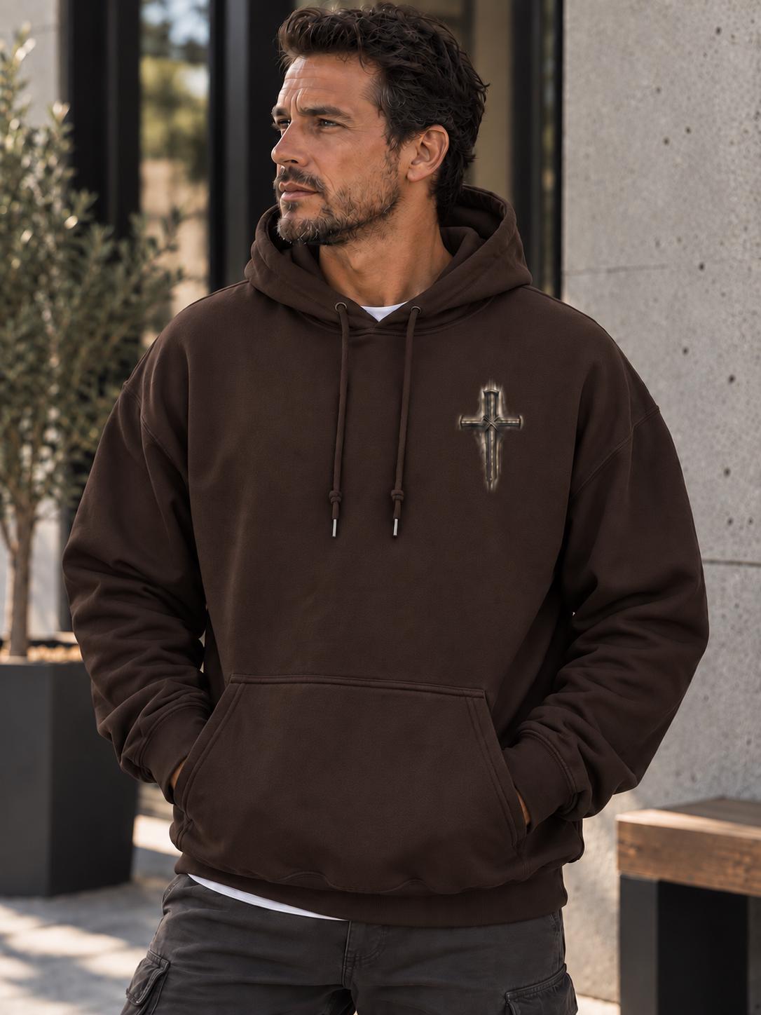 Christian Men Cross Hoodie, Distressed Three-Nail Cross, Church Fall Hoodie for Boys, Isaiah 53:5 Sweatshirt