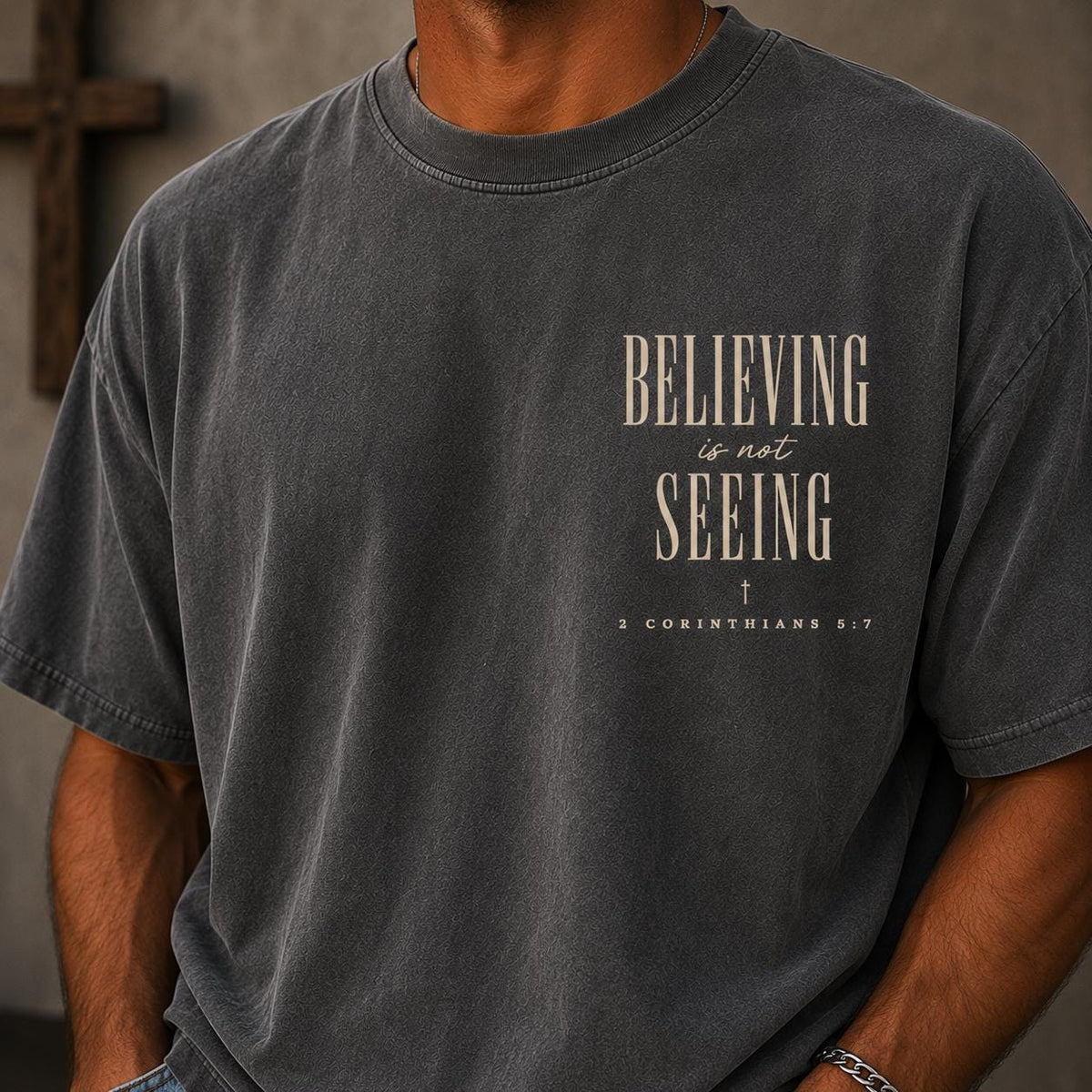 Faith T-Shirt, 2 Corinthians 5:7, Minimalist Christian Tee, Live by Faith