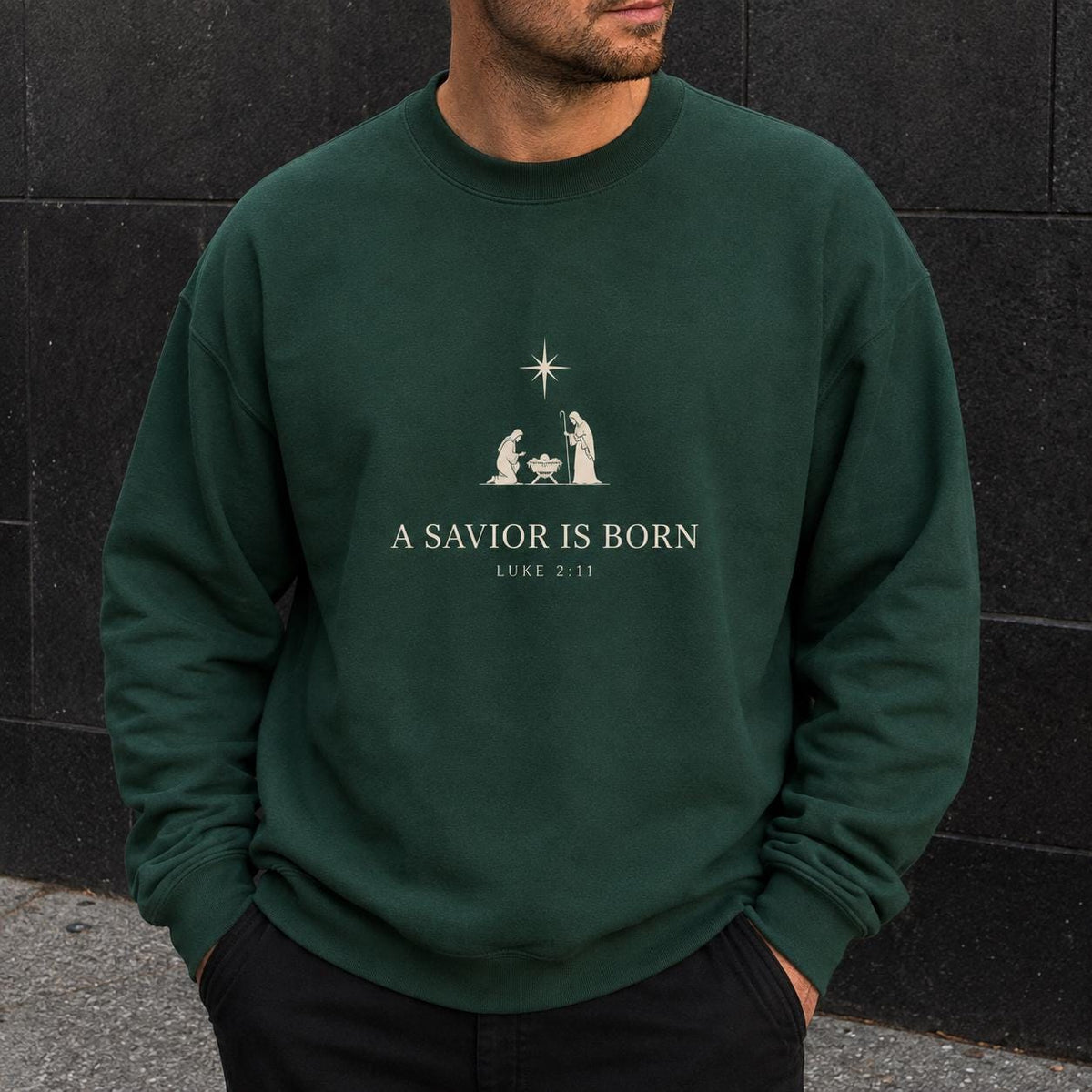 A Savior is Born Unisex Christian Sweatshirt, Luke 2:11 Gender Neutral Nativity Crewneck, Christmas Gift Crew for Minimalist