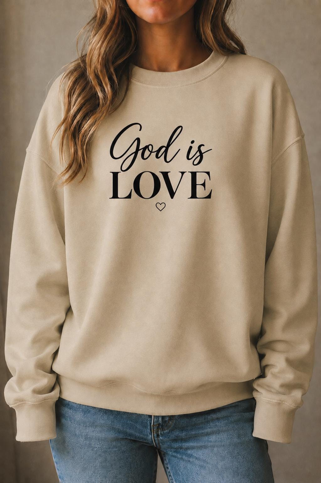 God Is Love, Christian Crewneck Sweatshirt, Simple Christian Sweatshirt for Her, Petite Heart Design
