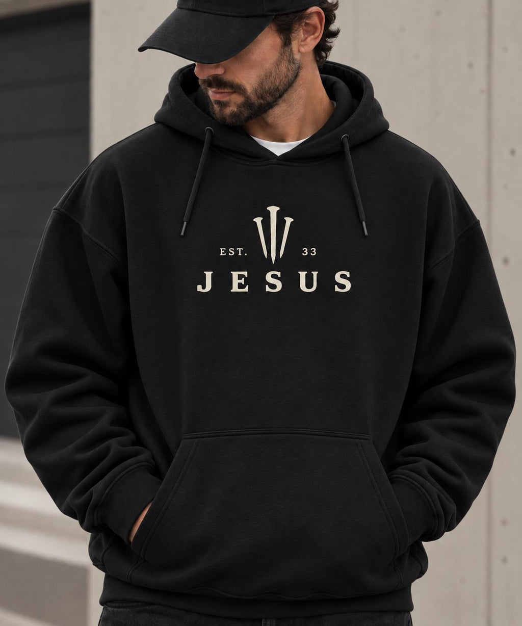 Jesus EST 33  District®  Premium Quality Sweatshirt, Three Nails Christian Shirt, Faith Based Sweatshirt, Unisex Jesus Hoodie