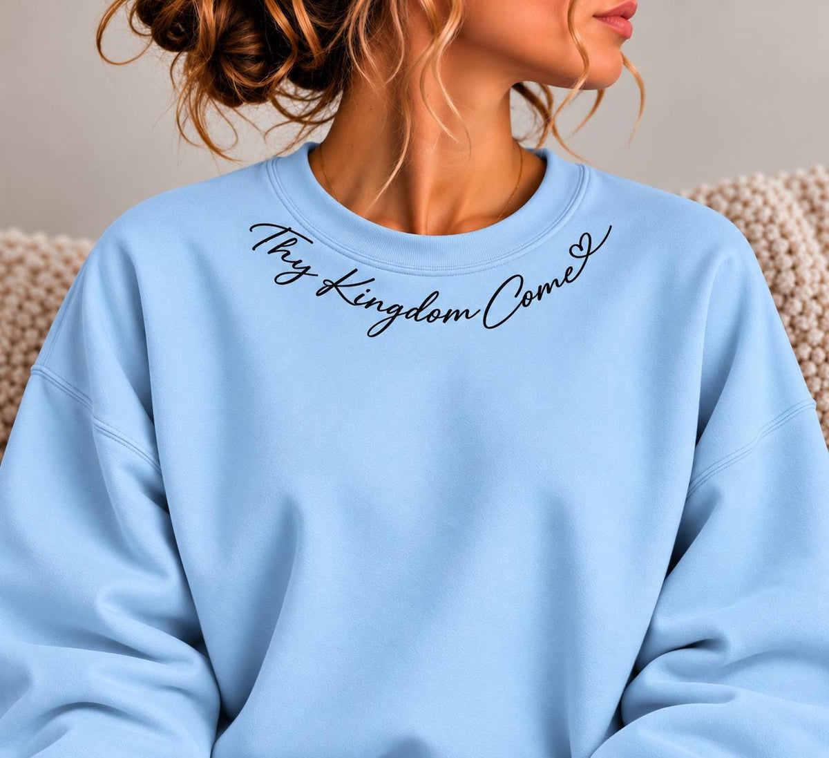 Thy Kingdom Come Crewneck Sweatshirt, Christian Minimalist Sweatshirt for Her with Petite Collar Heart Design, Matthew 6:10