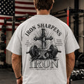 Men's Gym T-Shirt, Christian Faith Fitness Shirt, Iron Sharpens Iron, Proverbs 27:17, Vintage Design