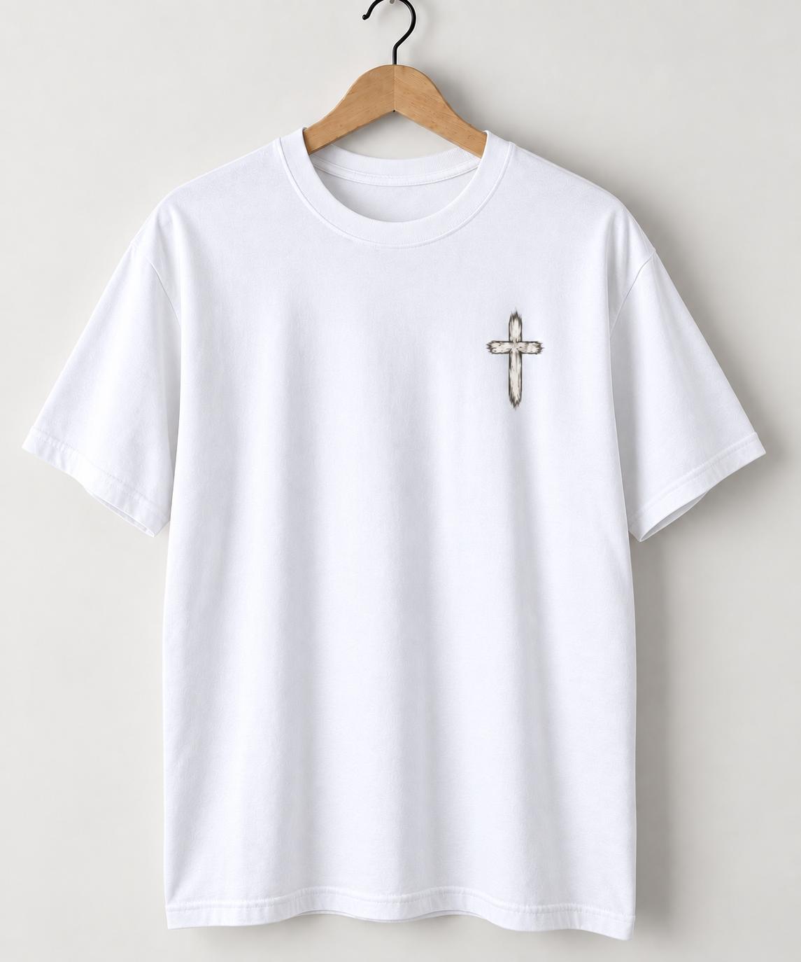 Distressed Cross T-Shirt, Men’s Christian Tee, Minimal Faith Streetwear, Oversized Jesus Shirt