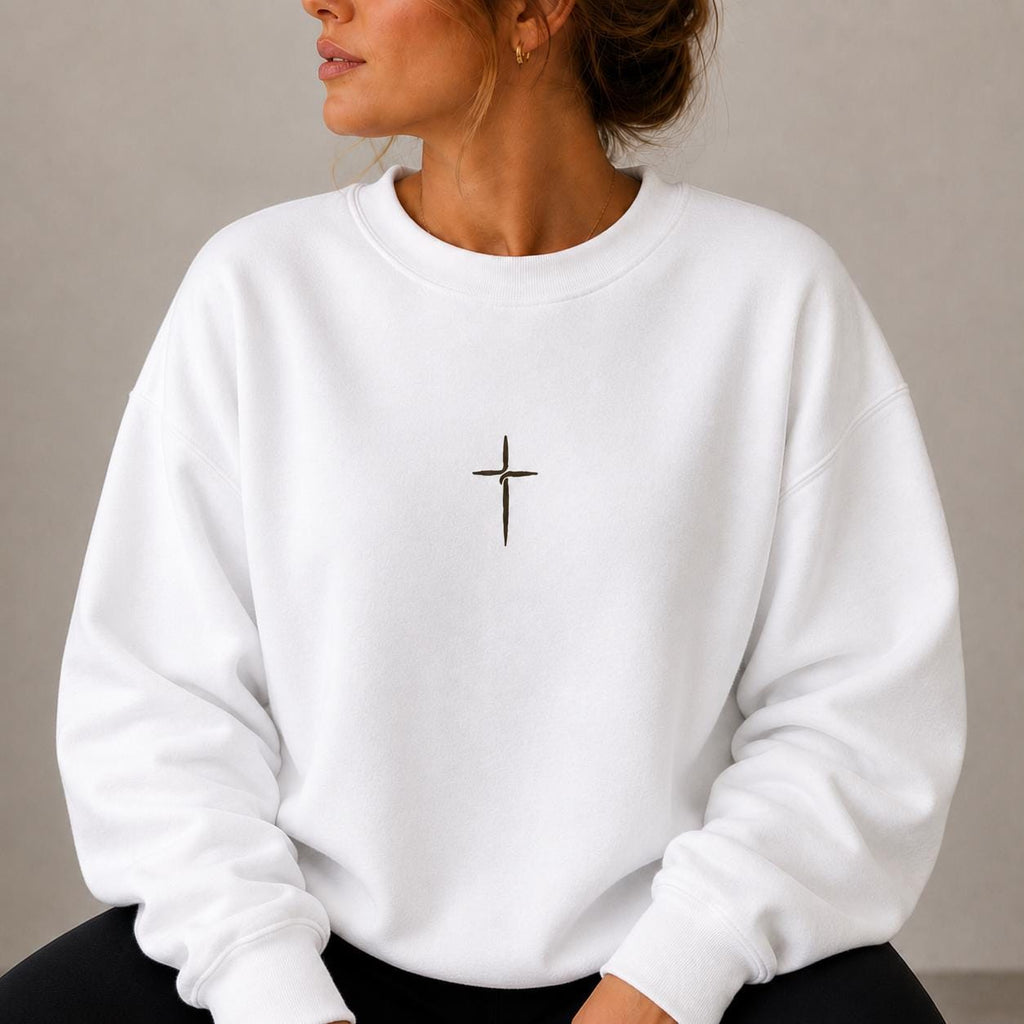 Simple Cross Christian Sweatshirt, Faith Crewneck, Minimalist Church Outfit, Petite Cross Design