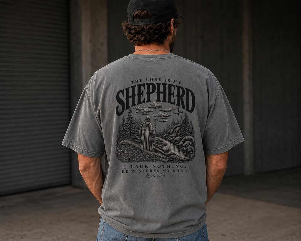 Psalm 23 Shepherd Landscape Graphic Tee, Vintage Christian Apparel