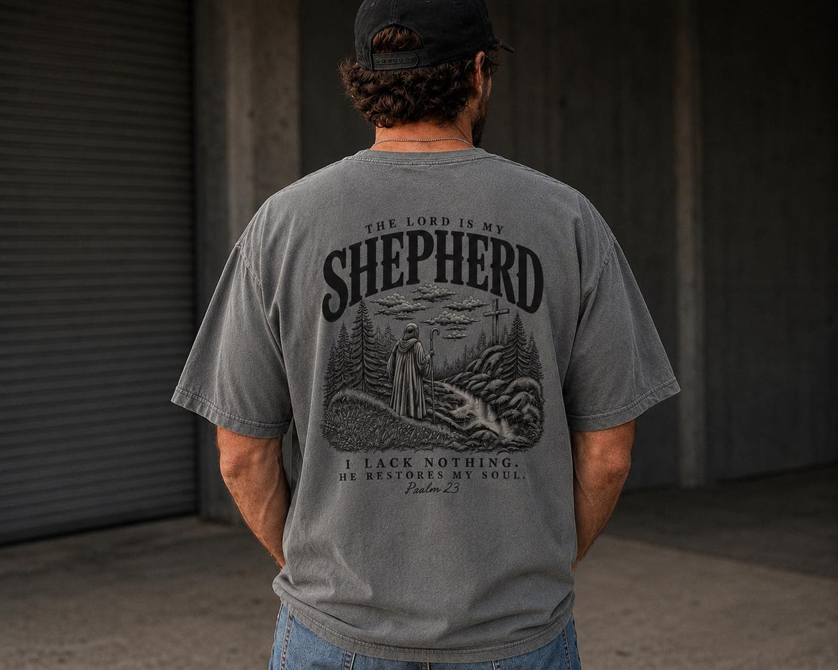 Psalm 23 Shepherd Landscape Graphic Tee, Vintage Christian Apparel