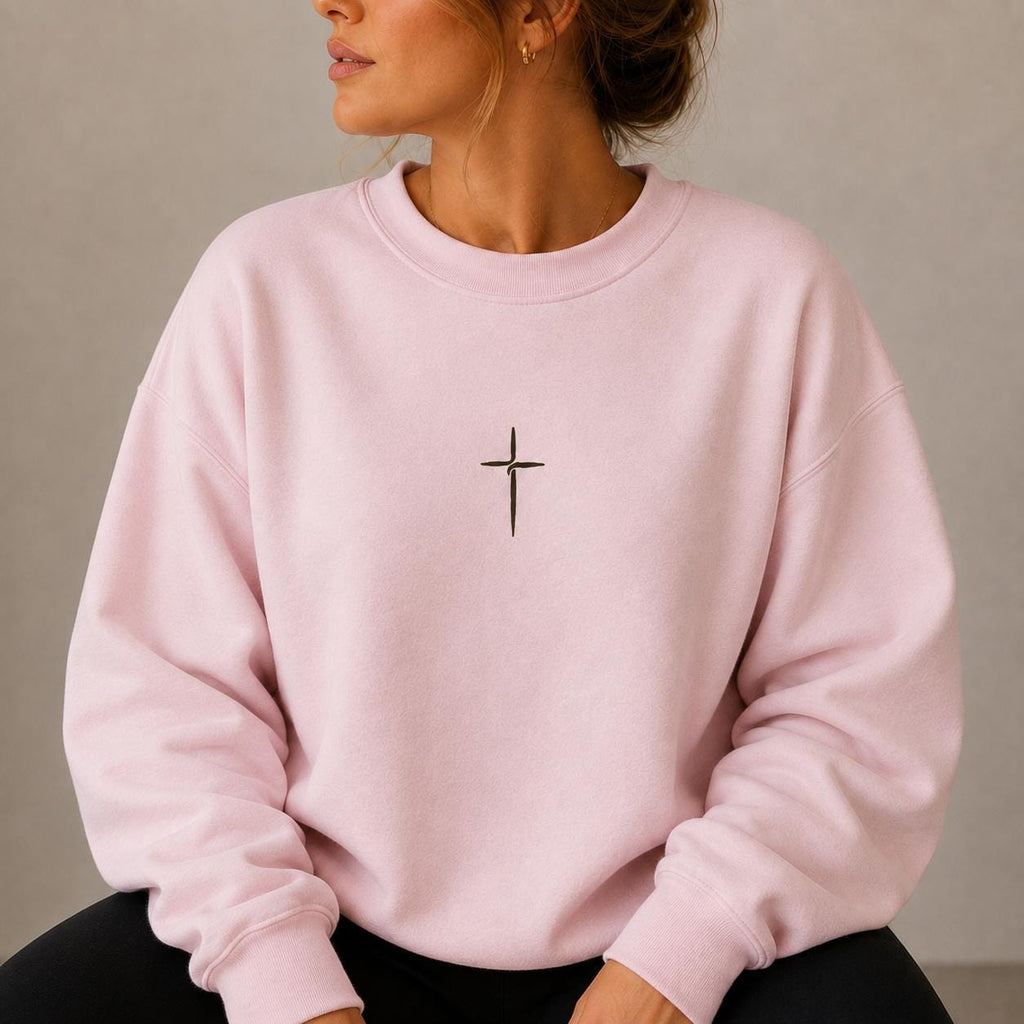 Simple Cross Christian Sweatshirt, Faith Crewneck, Minimalist Church Outfit, Petite Cross Design