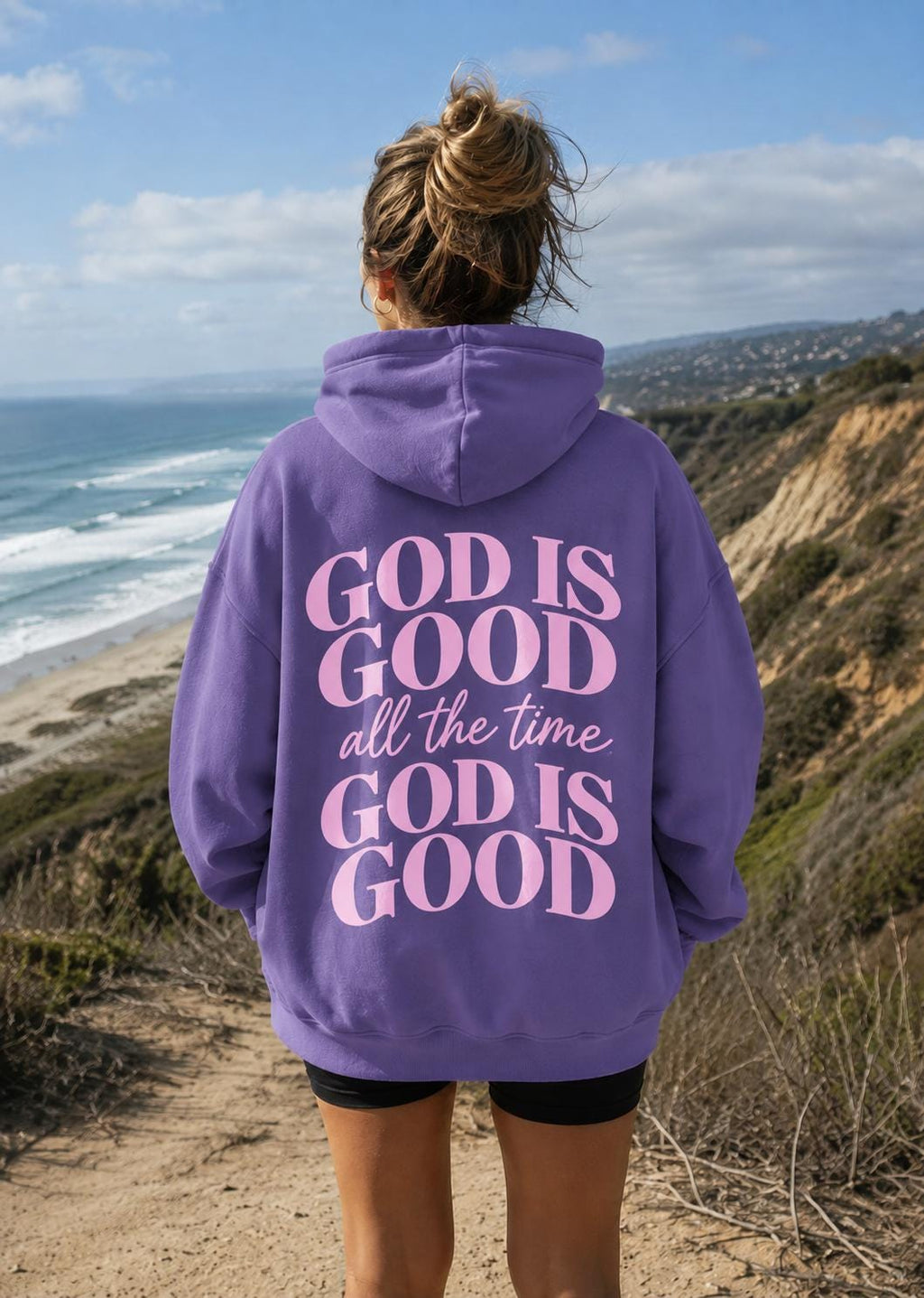 God is GOOD Hoodie, Purple, Large Print on the Back, Christian Sweatshirt, Church Fit