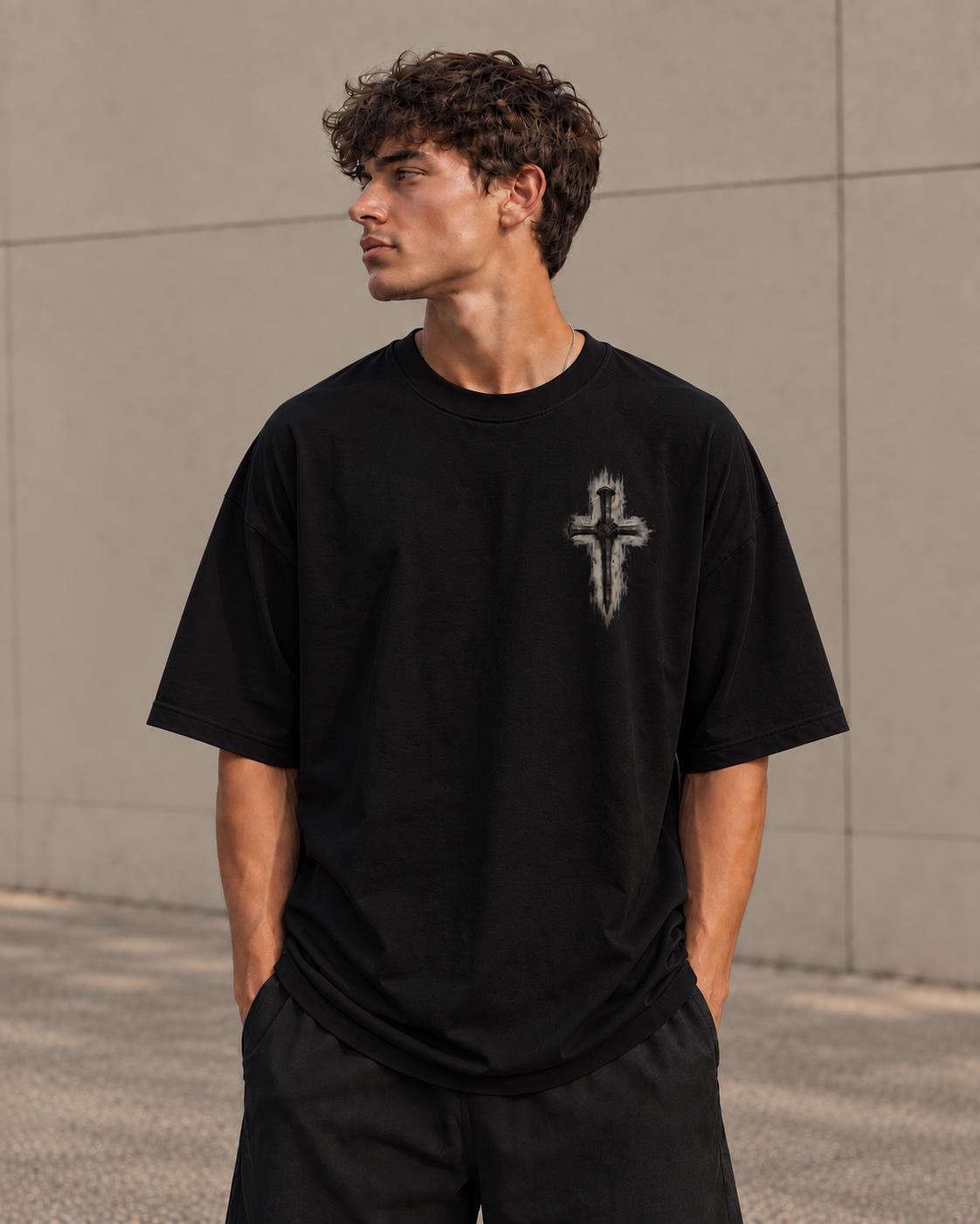 Three-Nail Cross T-Shirt, Distressed Christian Tee for Men, Simple Minimalistic Tee for Everyday