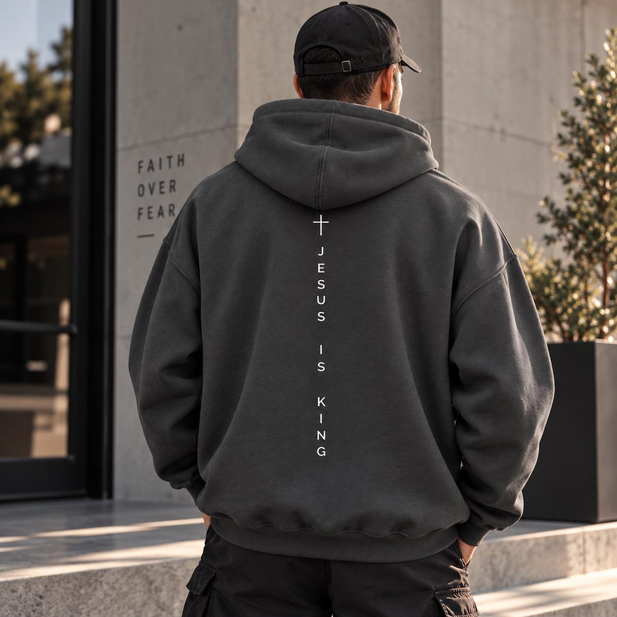 Unisex Jesus Is King Hoodie, Premium Quality Sweatshirt, Vertical Cross Design Back Design, Faith Hoodie, Jesus Tee, Christian Outfit