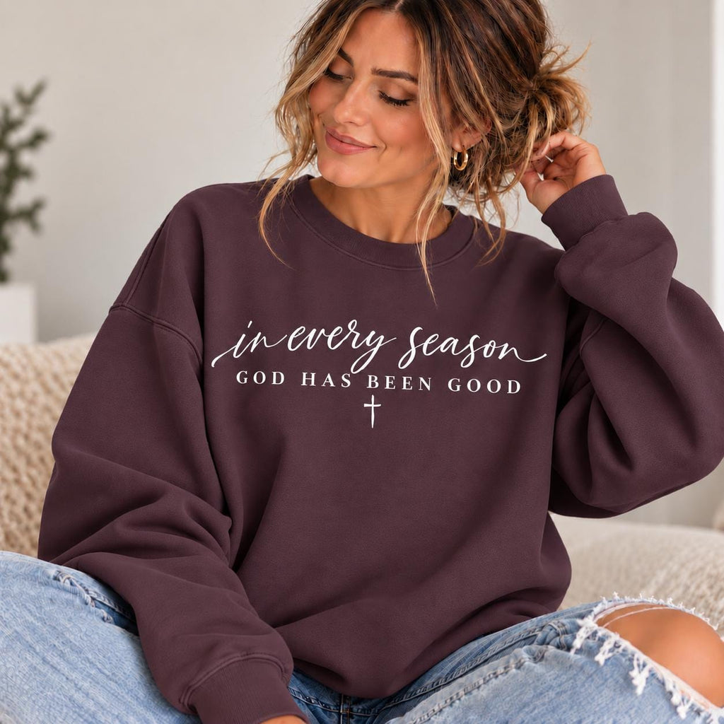 In every season, God is Good Christian Premium Quality Sweatshirt, God is Good All the Time Minimalist Crewneck for Fall