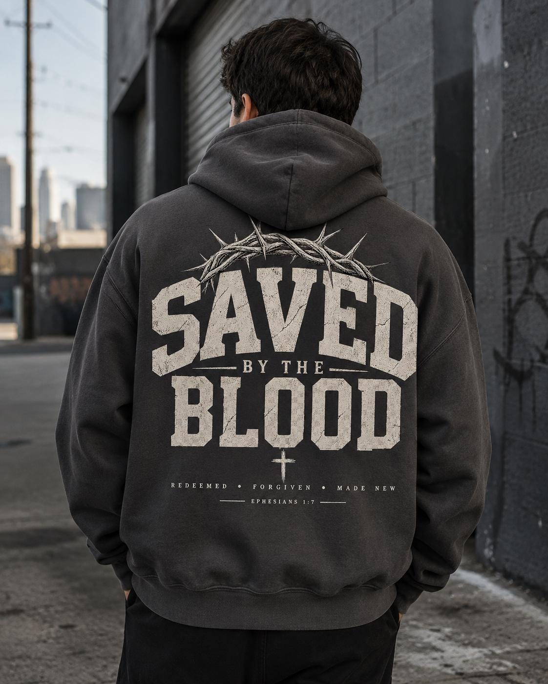Saved by the Blood Christian Hoodie, Ephesians 1:7 Sweatshirt, Christian Streetwear Hoodie, Jesus Hoodie, Faith Based Graphic Hoodie